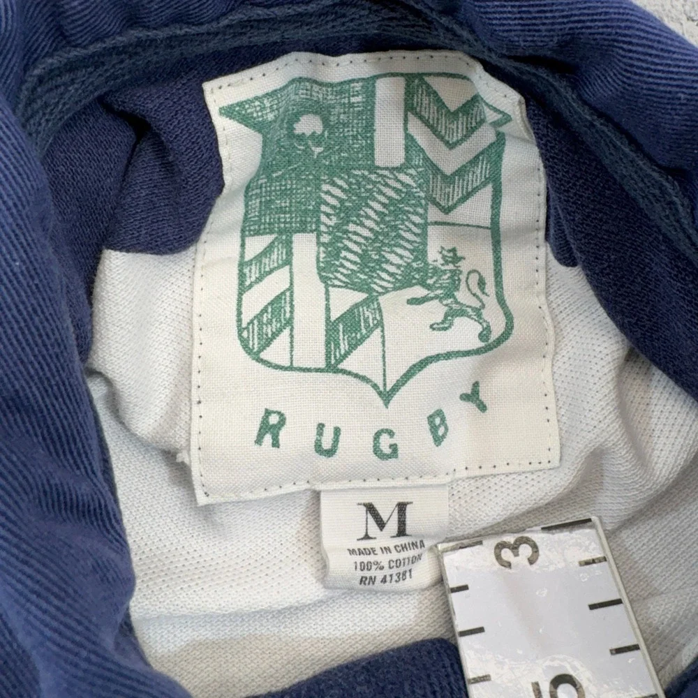 Vintage Polo Ralph Lauren Polo Mens Medium Blue White Striped Rugby Tour Skull